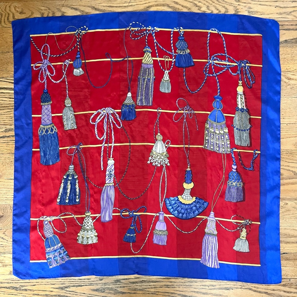 Vintage Silk Scarf – Tassel & Cord “Passementerie” Print – 35” Square.